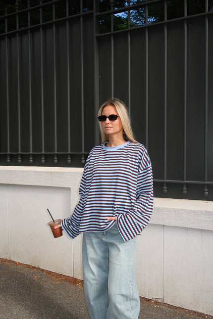 Bordeaux Blue Stripe Long Sleeve Relaxed Top