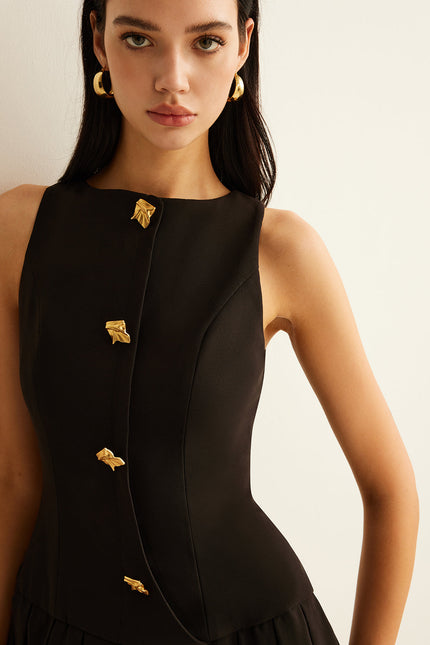 Aurélie Metal-Button Pleated Mini Dress