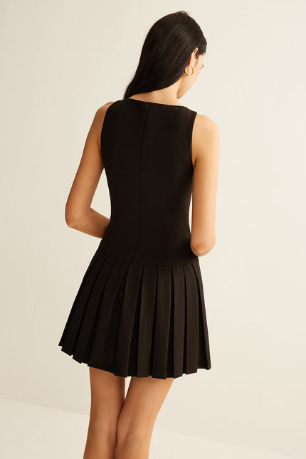 Aurélie Metal-Button Pleated Mini Dress