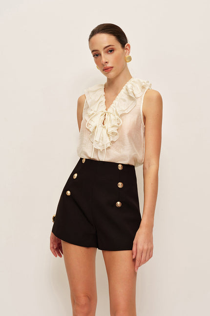 Saint Margeurite High-Waist Button Tailored Shorts
