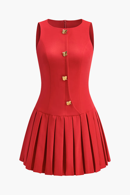 Aurélie Metal-Button Pleated Mini Dress