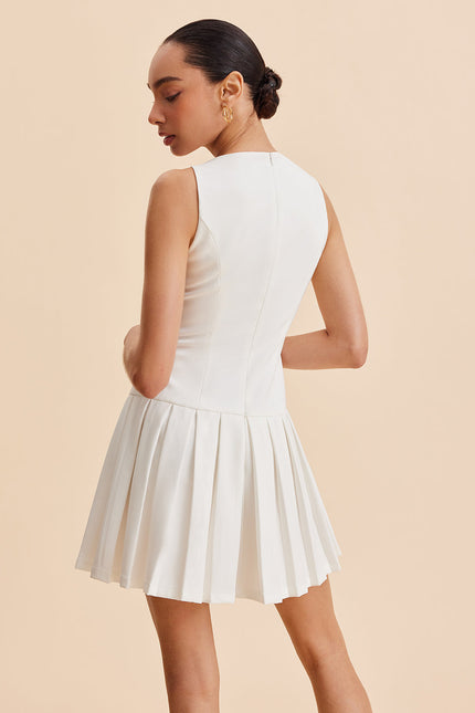 Aurélie Metal-Button Pleated Mini Dress
