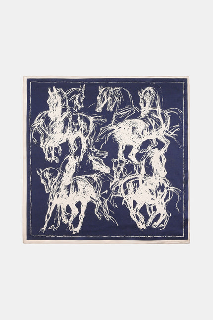 Jenny Horse Sketch Print Silk Scarf