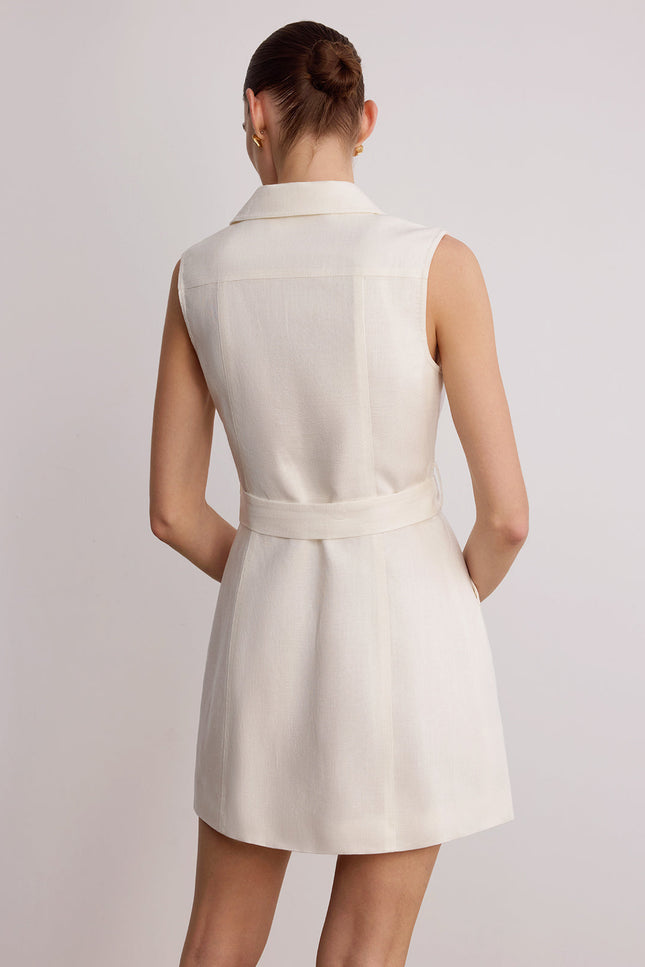 Elara Sleeveless Blazer Belted Linen Mini Dress