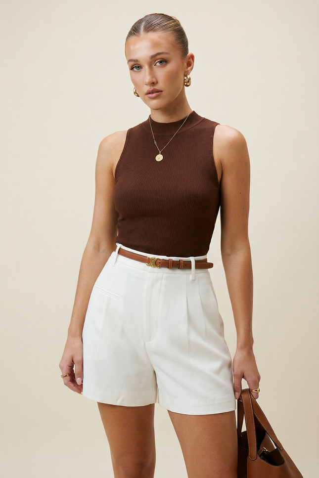 Isabella Tailored Mid-Waist Shorts Without Belt