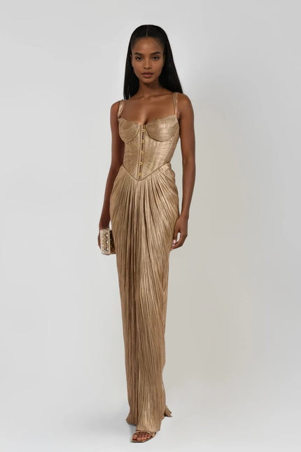 Isabella Metallic Corset Maxi Dress