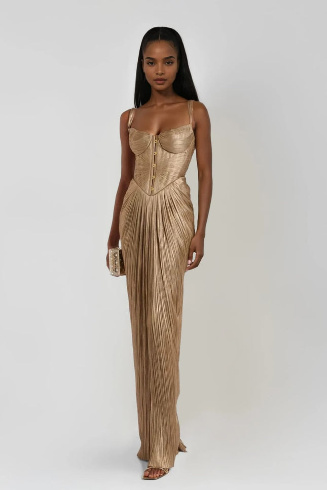 Isabella Metallic Corset Maxi Dress